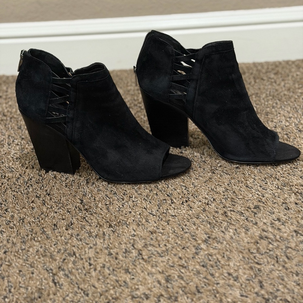 Vince Camuto Black Peep-Toe Heeled Boots